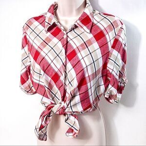 Vintage Red Plaid Blouse Sz M
